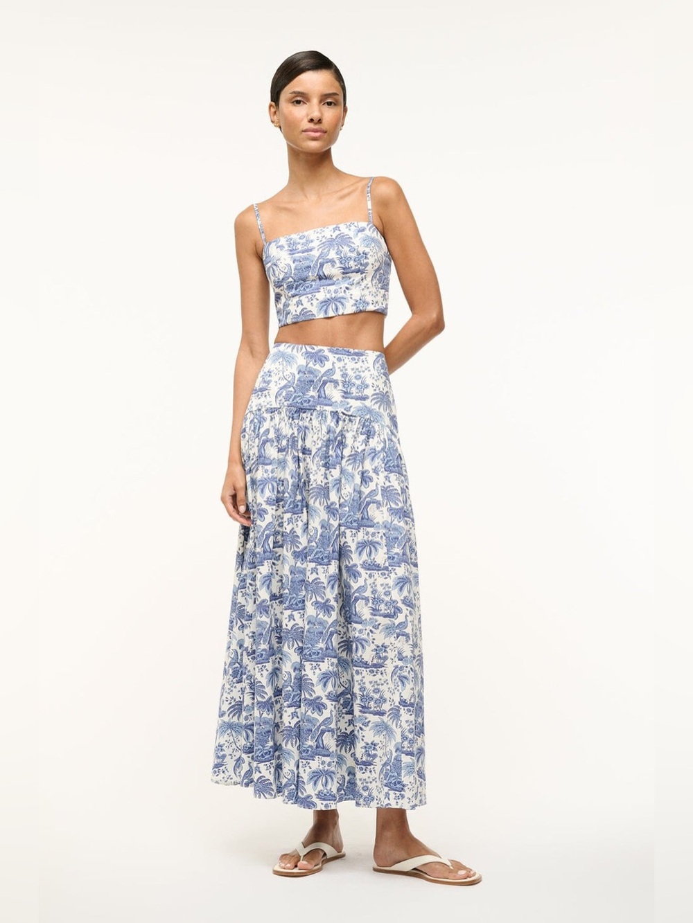 STAUD Procida Maxi Skirt / Federico Cropped Tank Set Blue Toile Size 4 / Small
